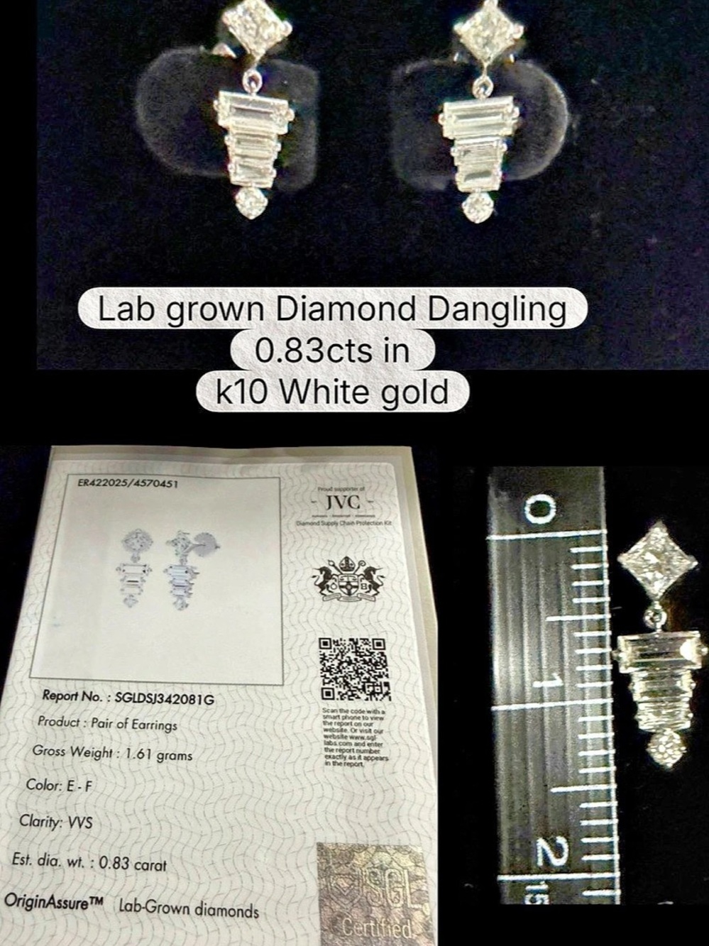Lab-Grown Diamond Drop Earrings in White NWT
